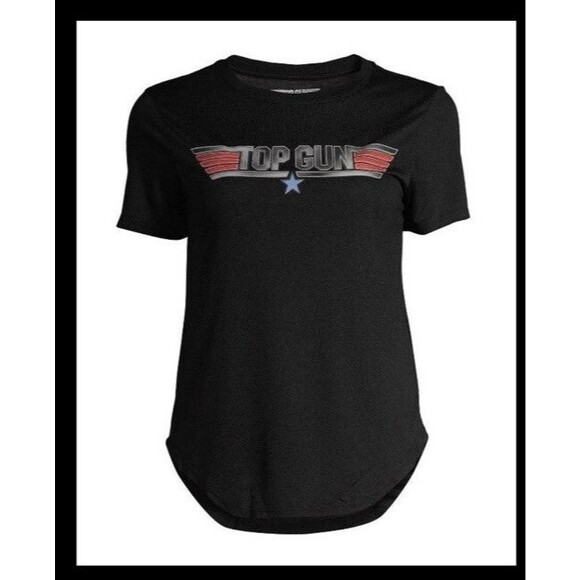 Top Gun XXL (19) Maverick Junior's Scoop Neck Graphic T-Shirt Black Round Hem - Picture 1 of 6